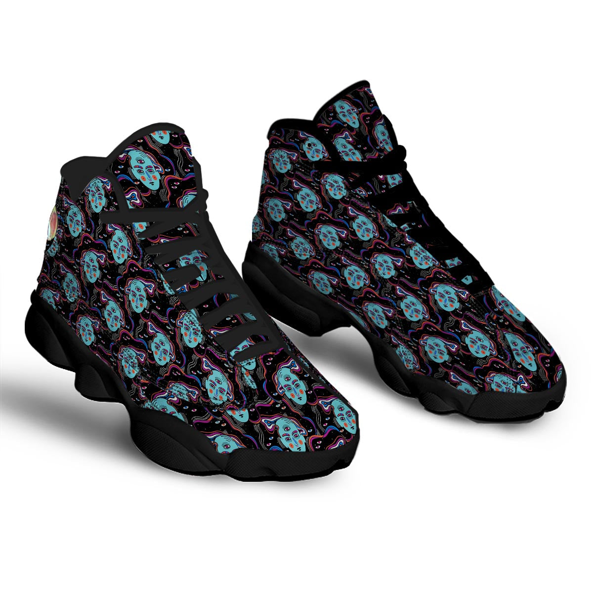 Psychedelic Hippie Retro Print Pattern Black Basketball Shoes-grizzshop