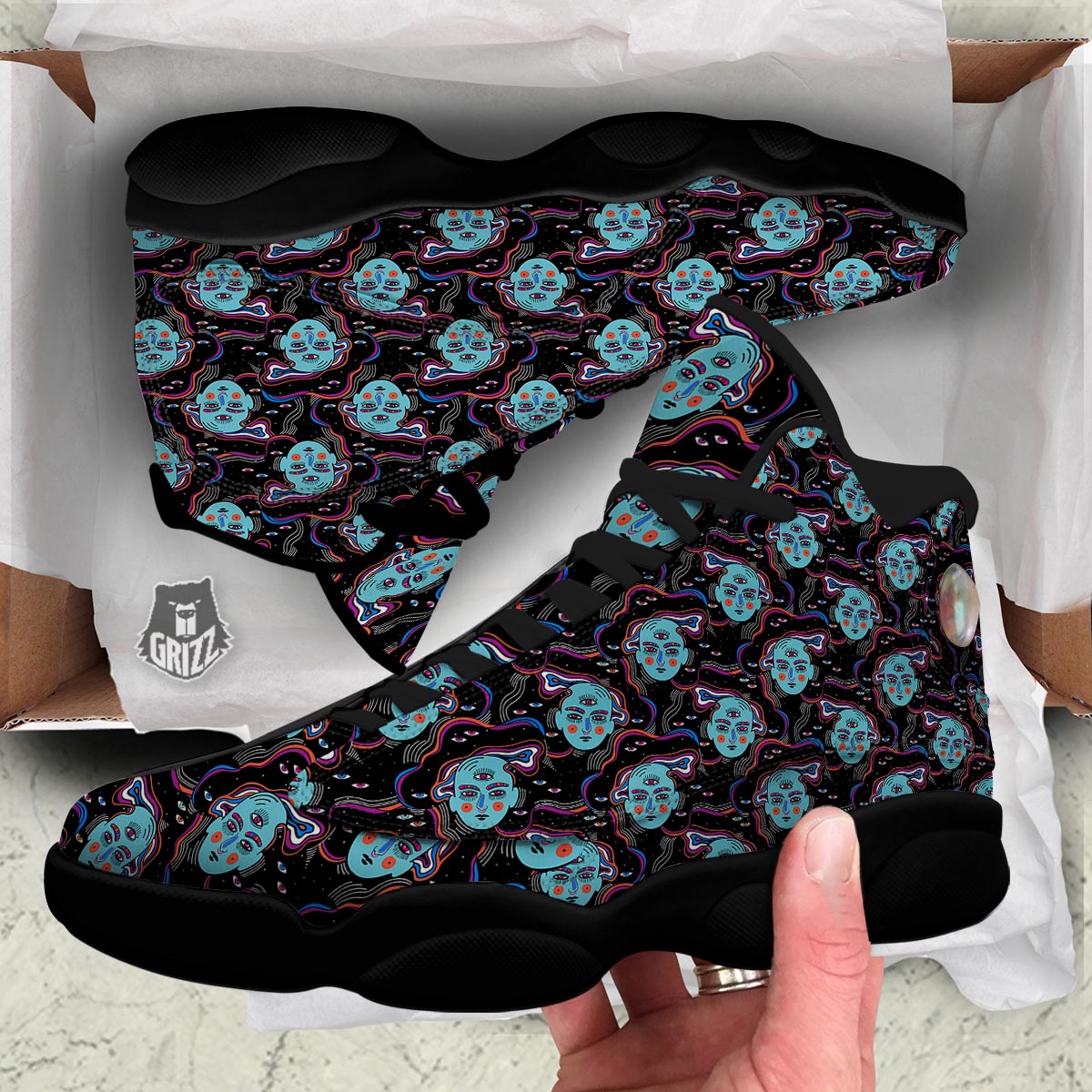 Psychedelic Hippie Retro Print Pattern Black Basketball Shoes-grizzshop