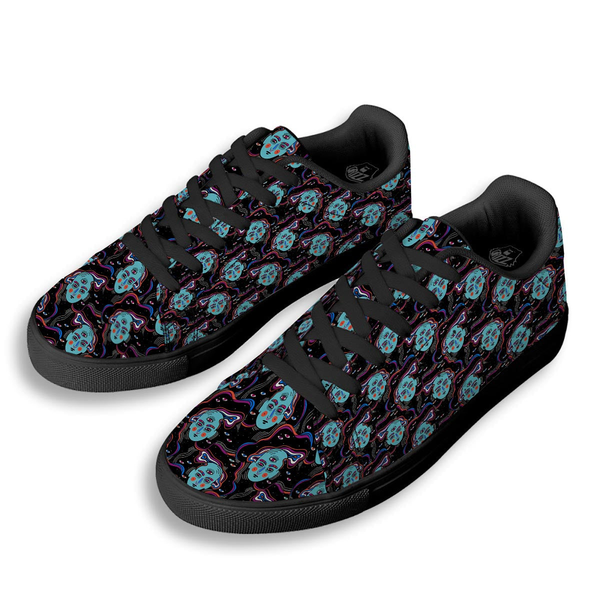 Psychedelic Hippie Retro Print Pattern Black Low Top Sneakers-grizzshop