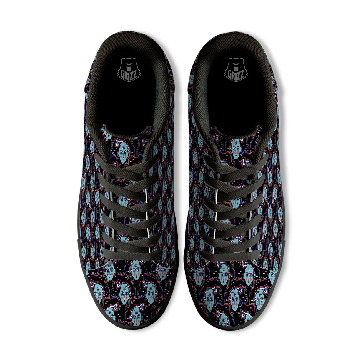 Psychedelic Hippie Retro Print Pattern Black Low Top Sneakers-grizzshop