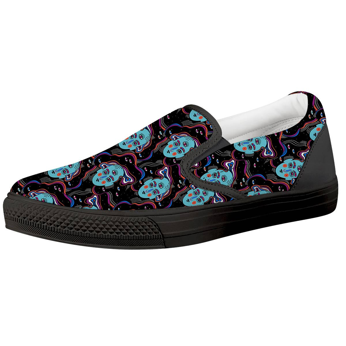 Psychedelic Hippie Retro Print Pattern Black Slip On Shoes-grizzshop