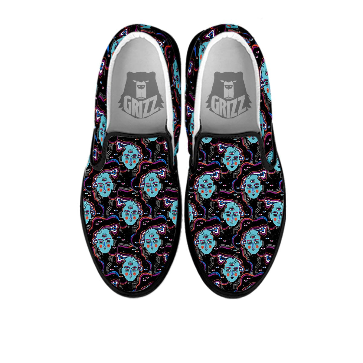 Psychedelic Hippie Retro Print Pattern Black Slip On Shoes-grizzshop