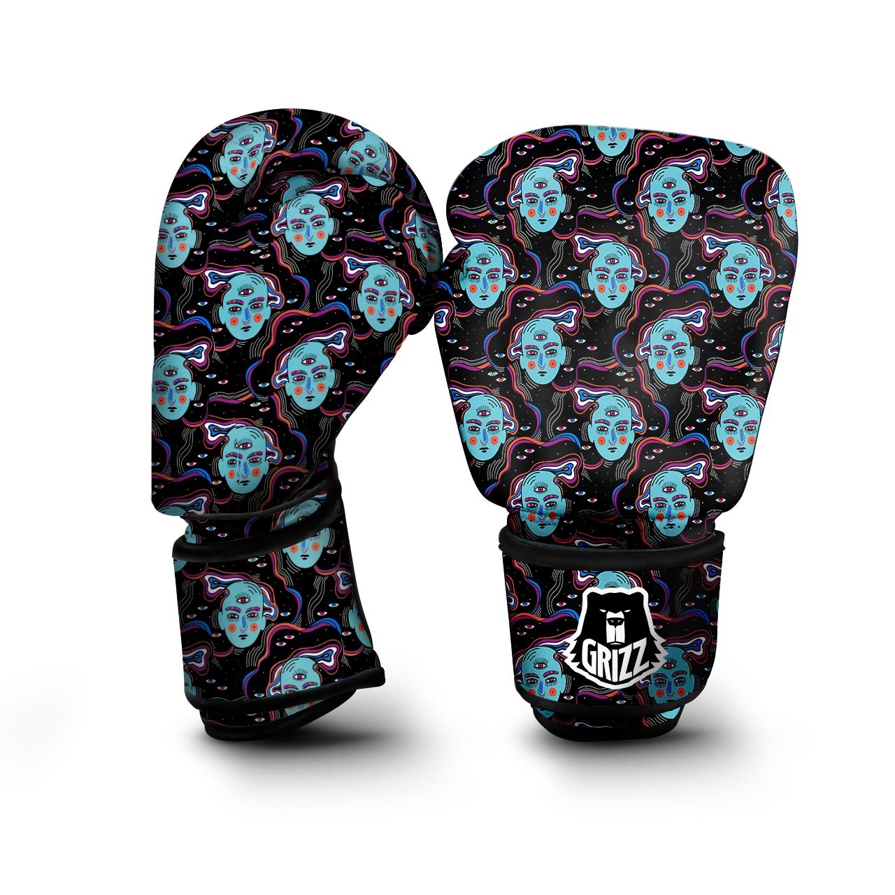 Psychedelic Hippie Retro Print Pattern Boxing Gloves-grizzshop