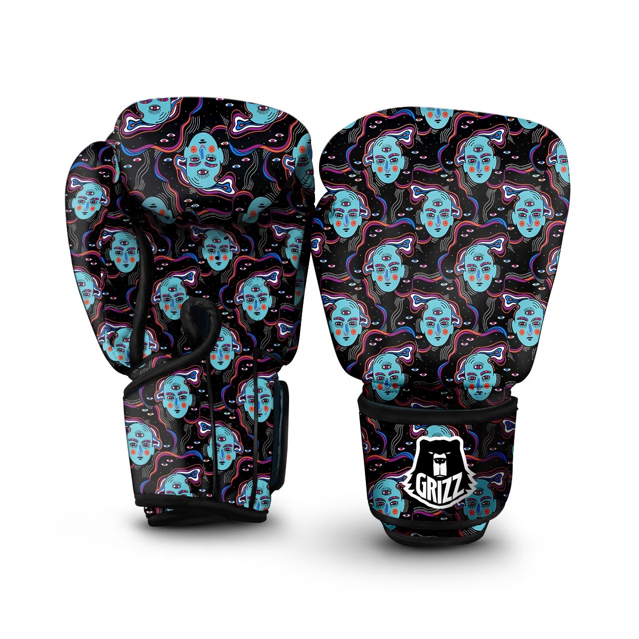 Psychedelic Hippie Retro Print Pattern Boxing Gloves-grizzshop