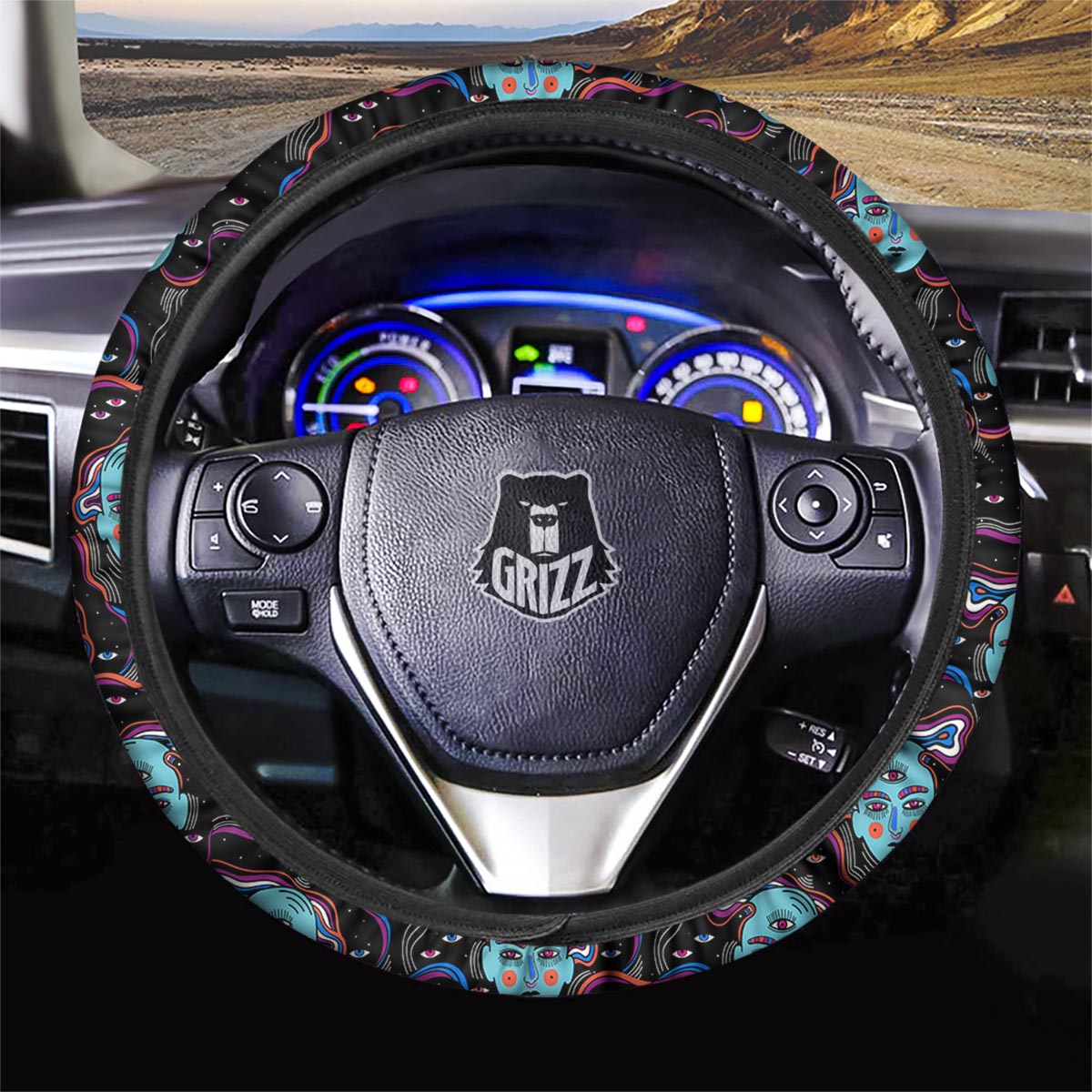 Psychedelic Hippie Retro Print Pattern Car Steering Wheel Cover-grizzshop