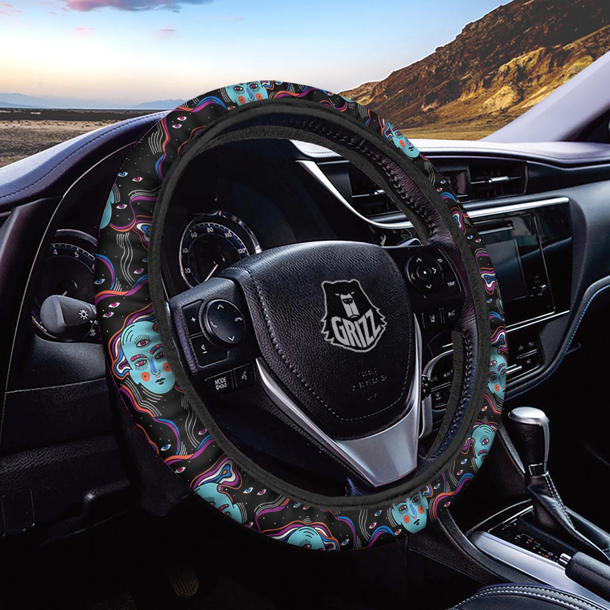 Psychedelic Hippie Retro Print Pattern Car Steering Wheel Cover-grizzshop