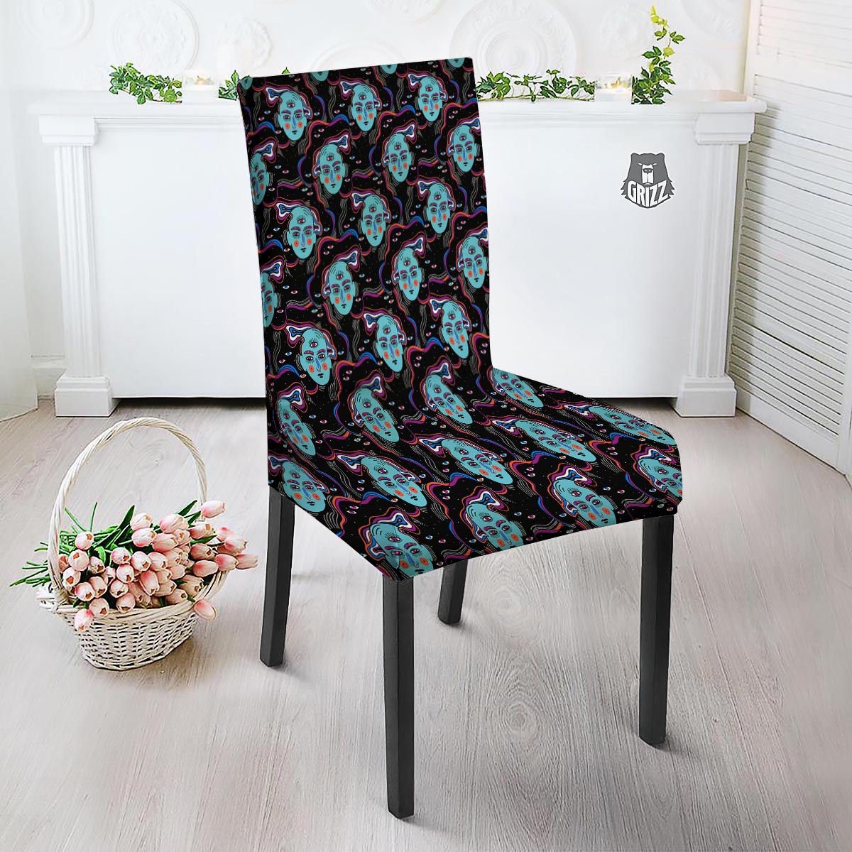 Psychedelic Hippie Retro Print Pattern Dining Chair Slipcover-grizzshop