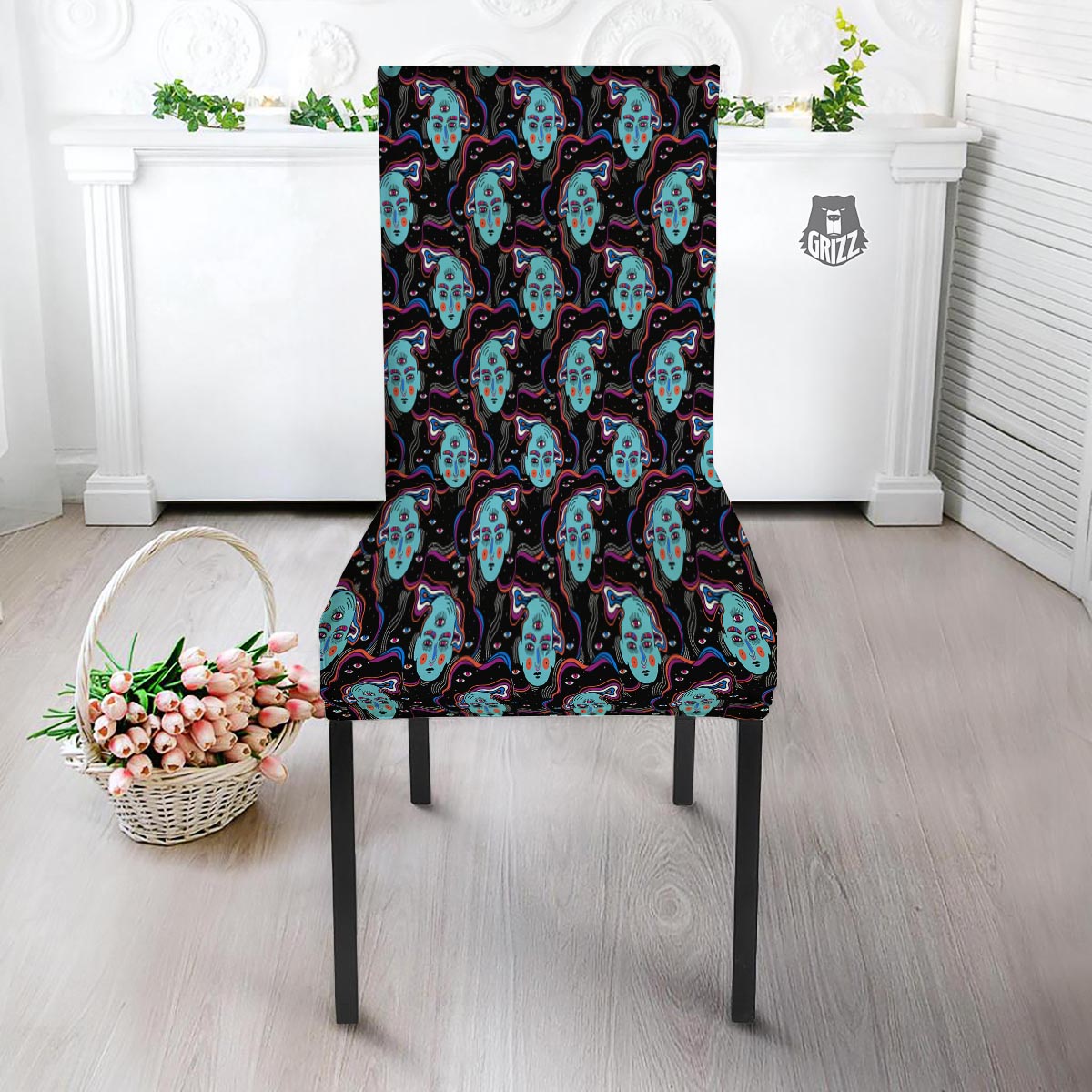 Psychedelic Hippie Retro Print Pattern Dining Chair Slipcover-grizzshop