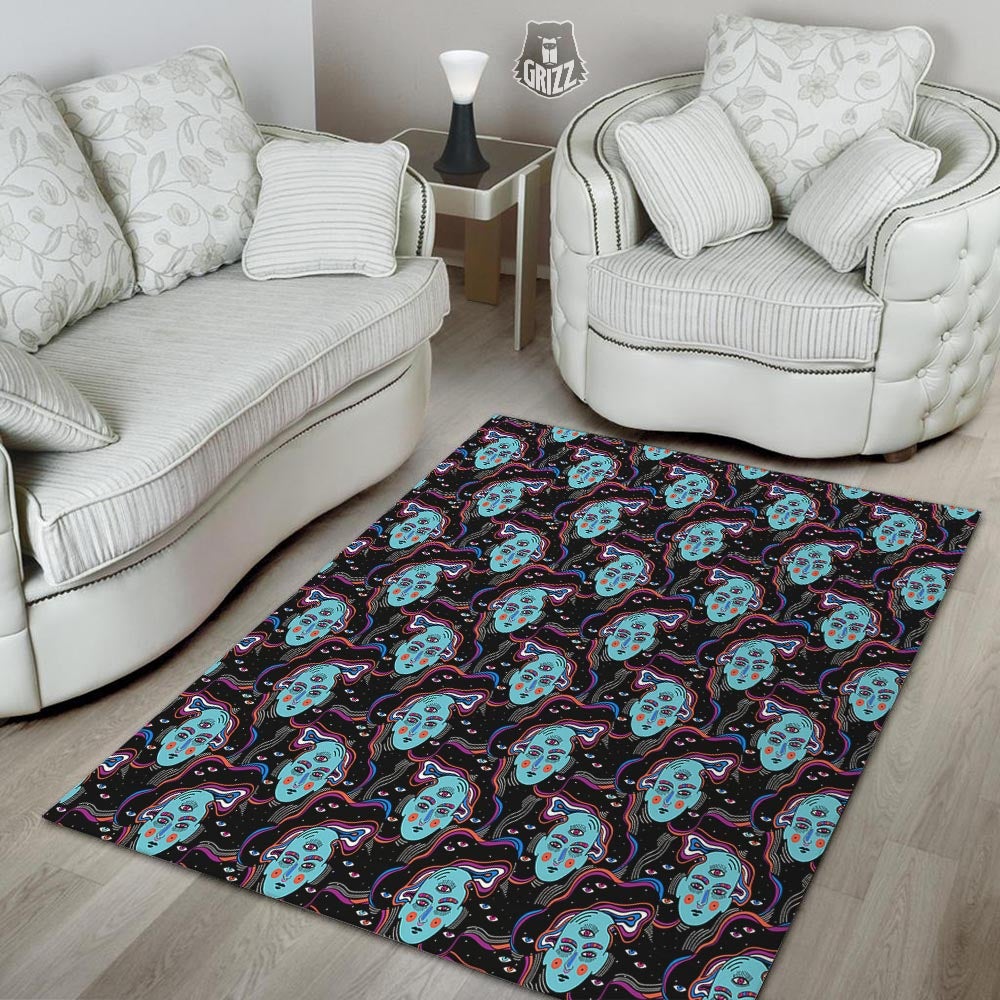 Psychedelic Hippie Retro Print Pattern Floor Mat-grizzshop