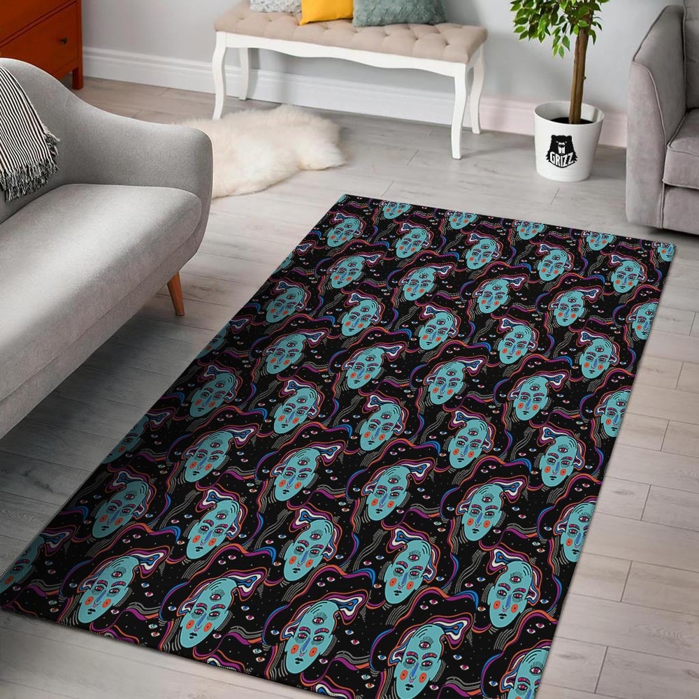 Psychedelic Hippie Retro Print Pattern Floor Mat-grizzshop