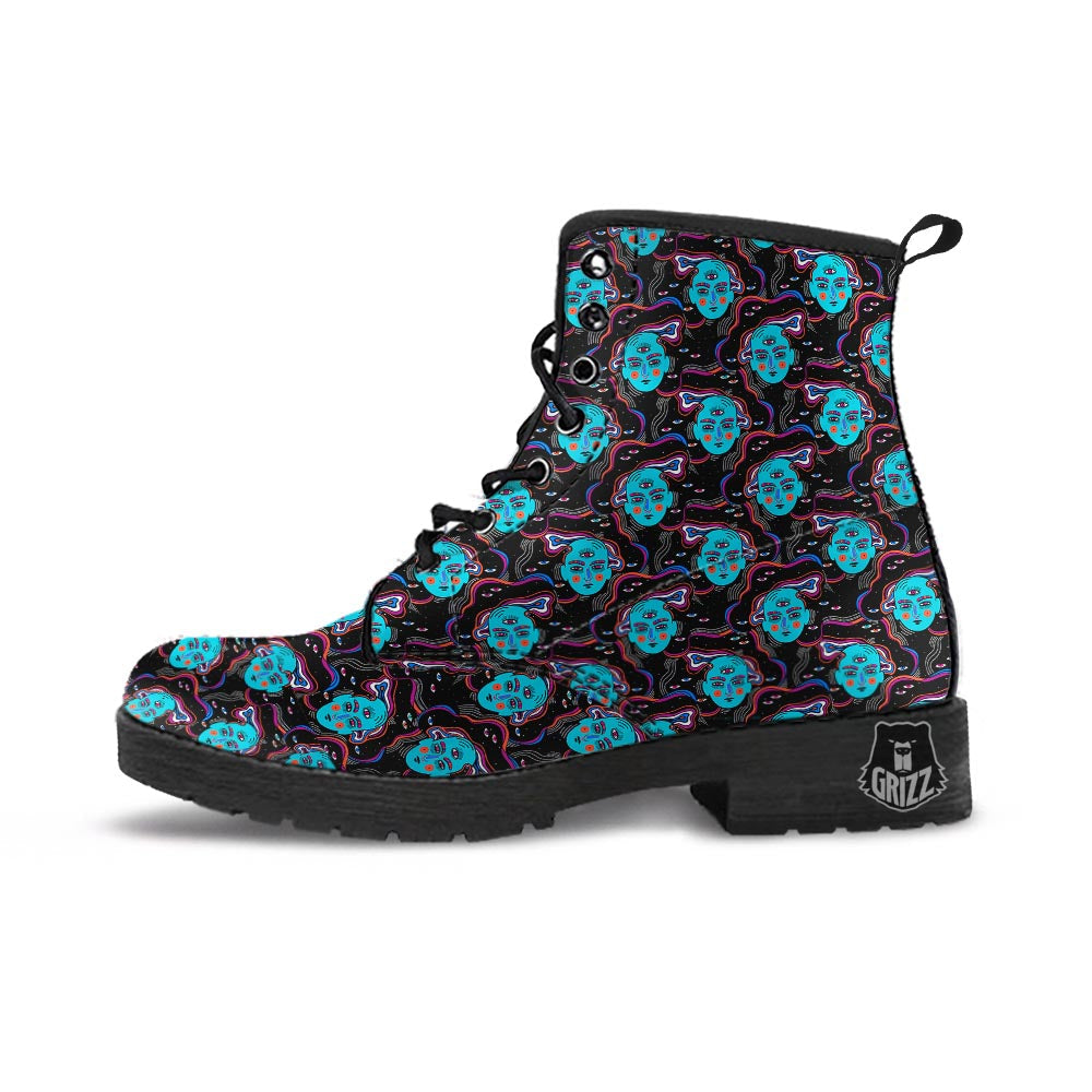 Psychedelic Hippie Retro Print Pattern Leather Boots-grizzshop