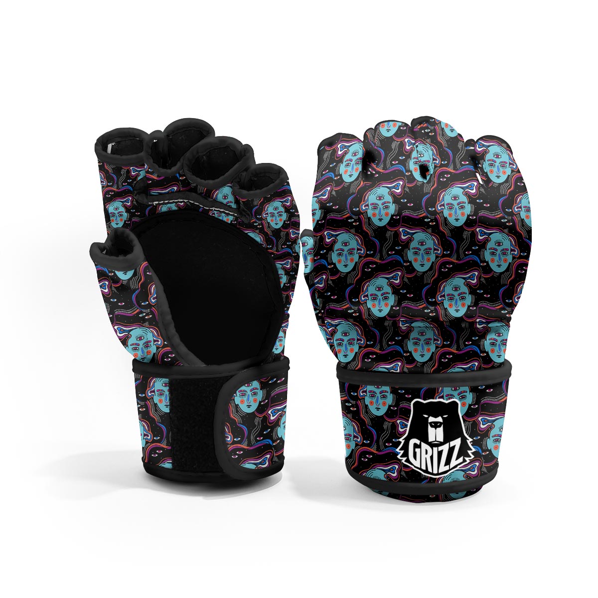 Psychedelic Hippie Retro Print Pattern MMA Gloves-grizzshop