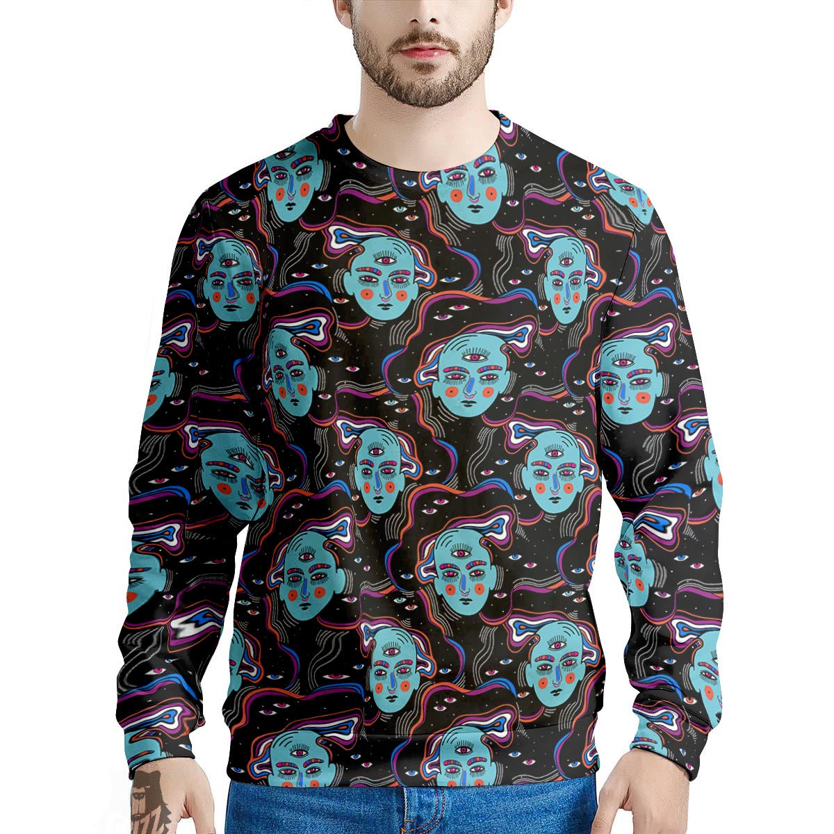 Psychedelic Hippie Retro Print Pattern Men's Sweatshirt-grizzshop