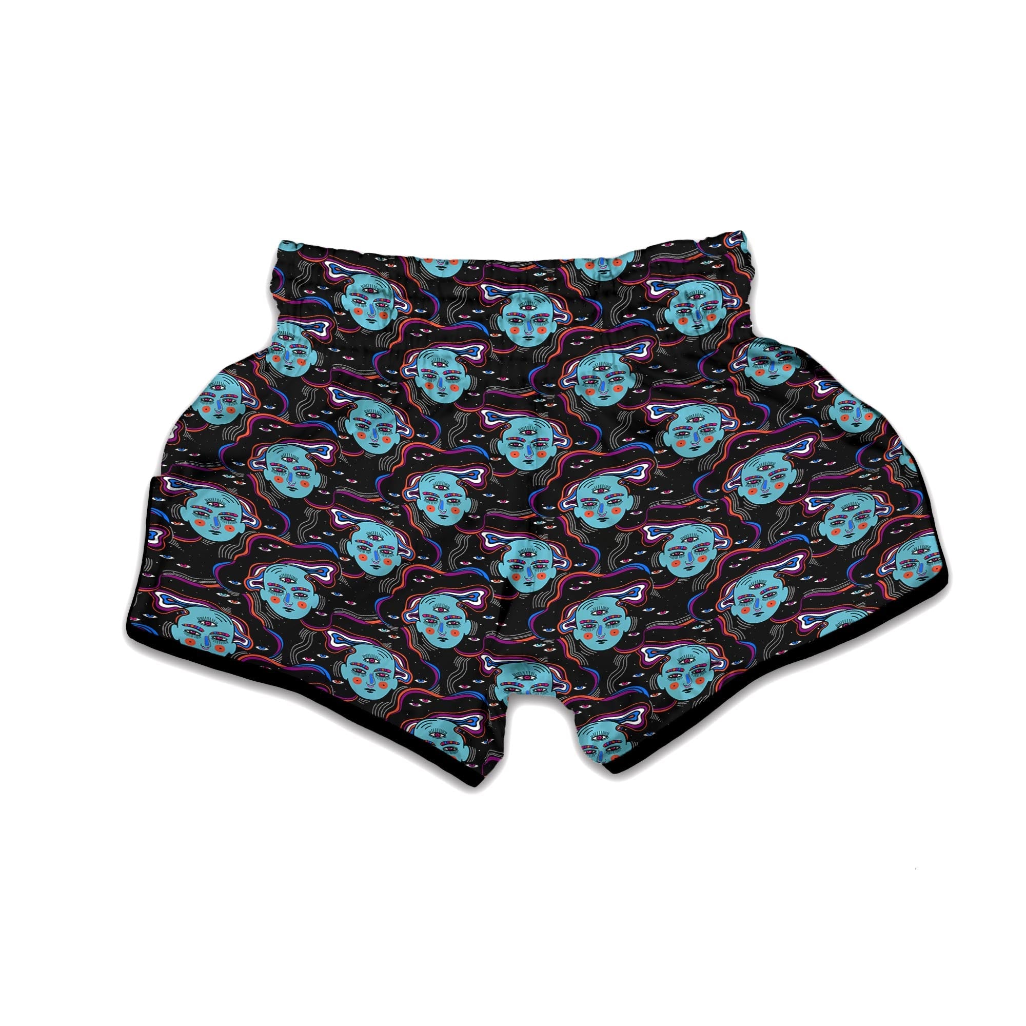 Psychedelic Hippie Retro Print Pattern Muay Thai Boxing Shorts-grizzshop