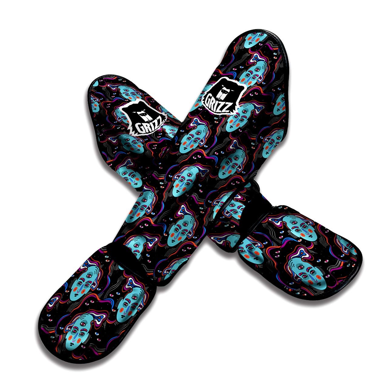 Psychedelic Hippie Retro Print Pattern Muay Thai Shin Guards-grizzshop