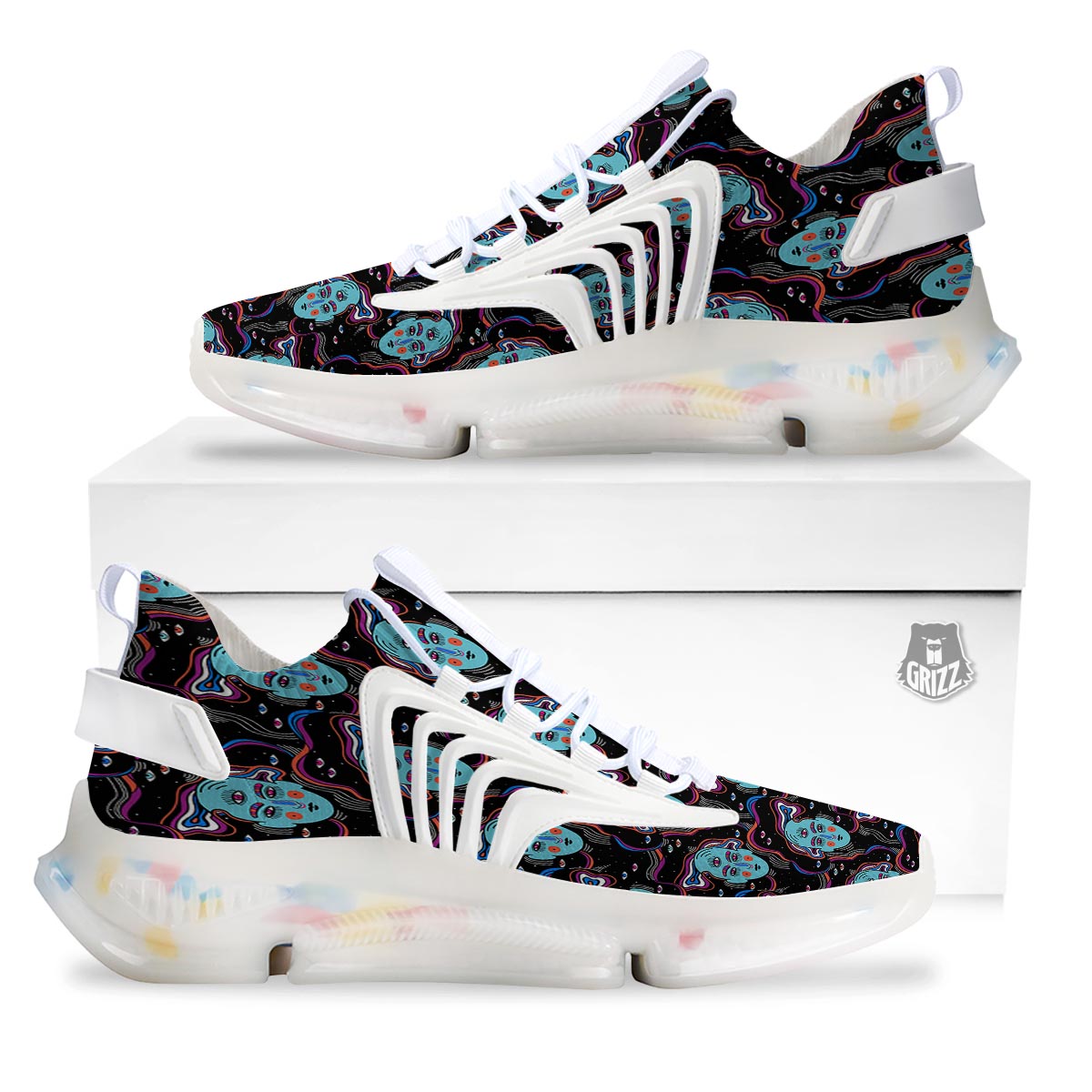 Psychedelic Hippie Retro Print Pattern White Gym Shoes-grizzshop