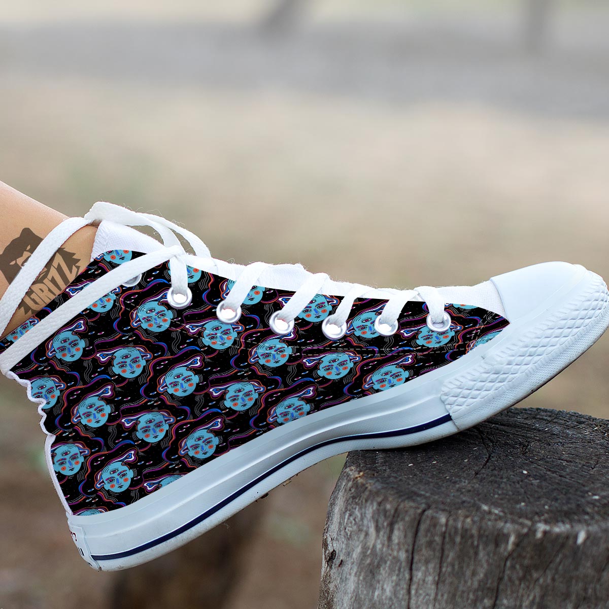 Psychedelic Hippie Retro Print Pattern White High Top Shoes-grizzshop