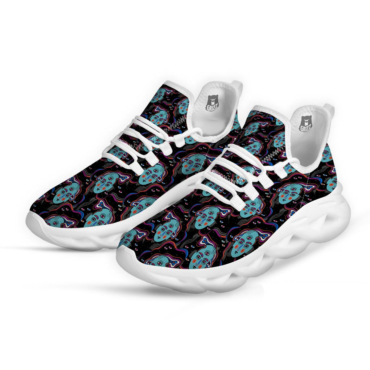 Psychedelic Hippie Retro Print Pattern White Running Shoes-grizzshop