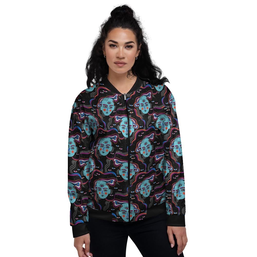 Psychedelic Hippie Retro Print Pattern Women's Bomber Jacket-grizzshop