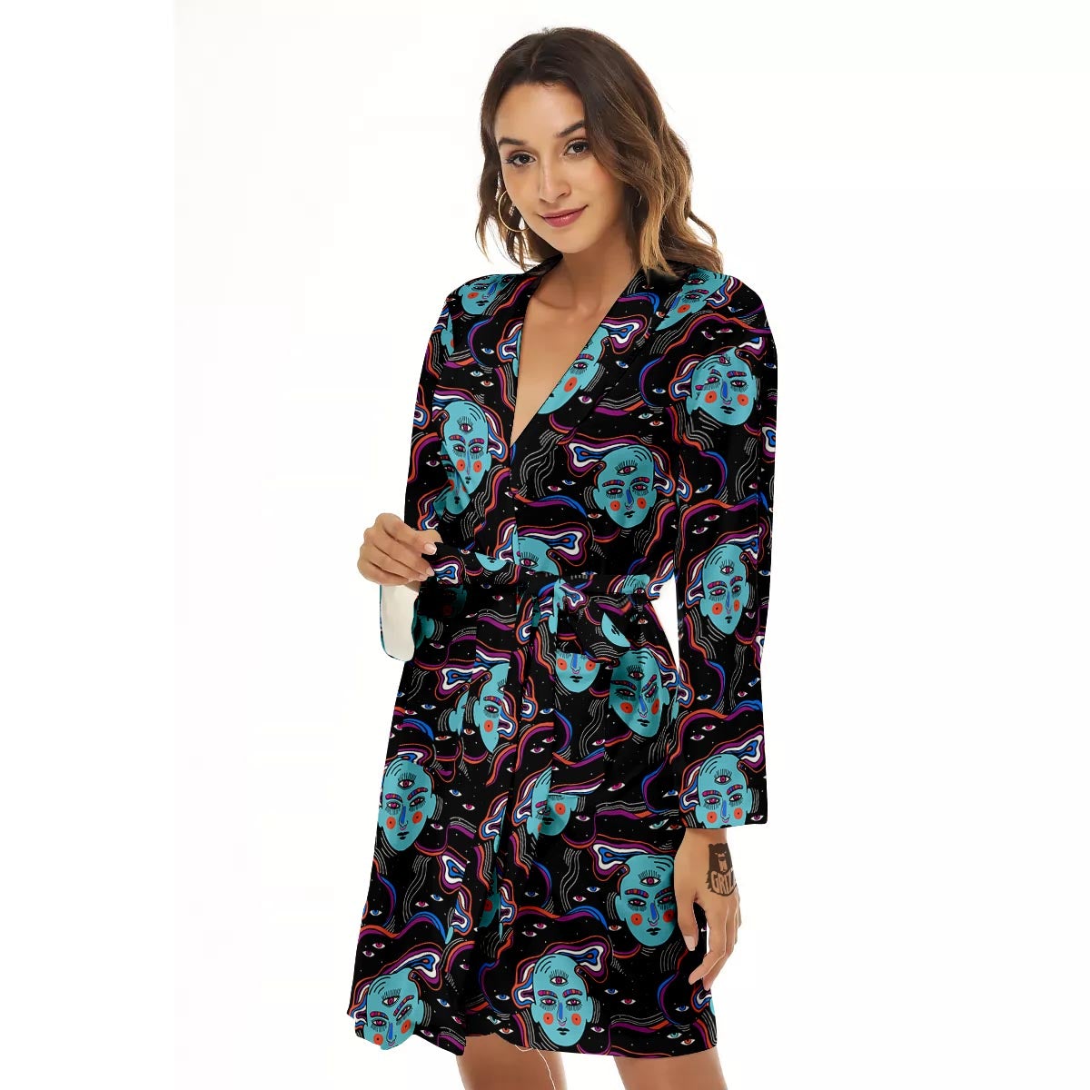 Psychedelic Hippie Retro Print Pattern Women's Robe-grizzshop