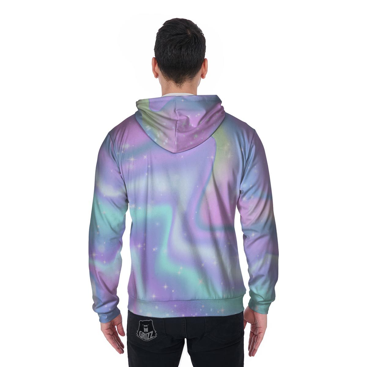 Psychedelic Holographic Men's Zip Up Hoodie-grizzshop