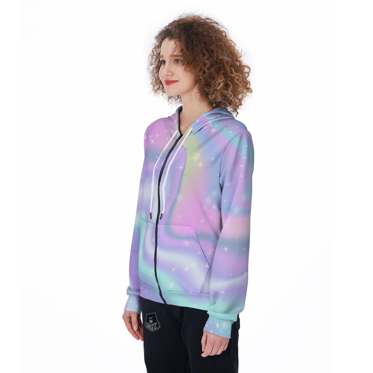 Psychedelic Holographic Women's Zip Up Hoodie-grizzshop