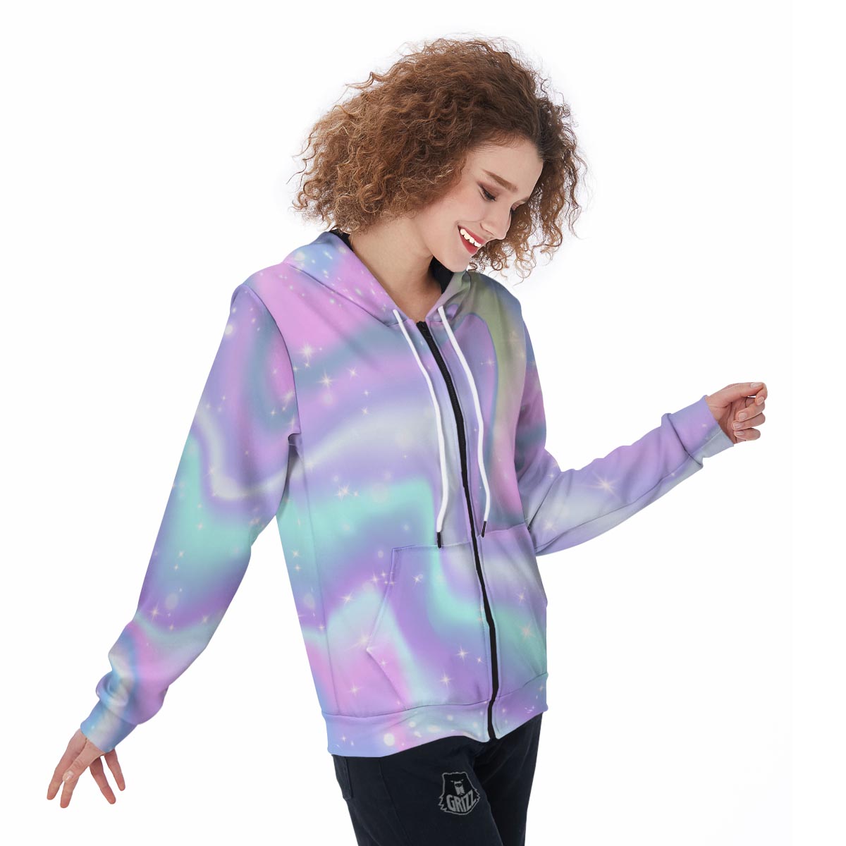 Psychedelic Holographic Women's Zip Up Hoodie-grizzshop