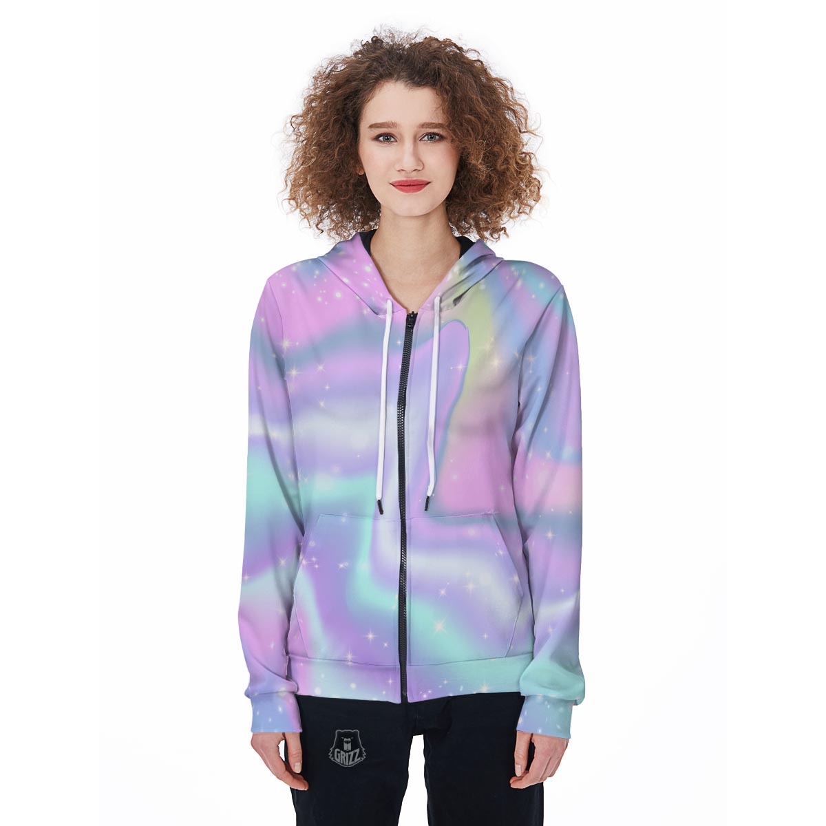 Psychedelic Holographic Women's Zip Up Hoodie-grizzshop