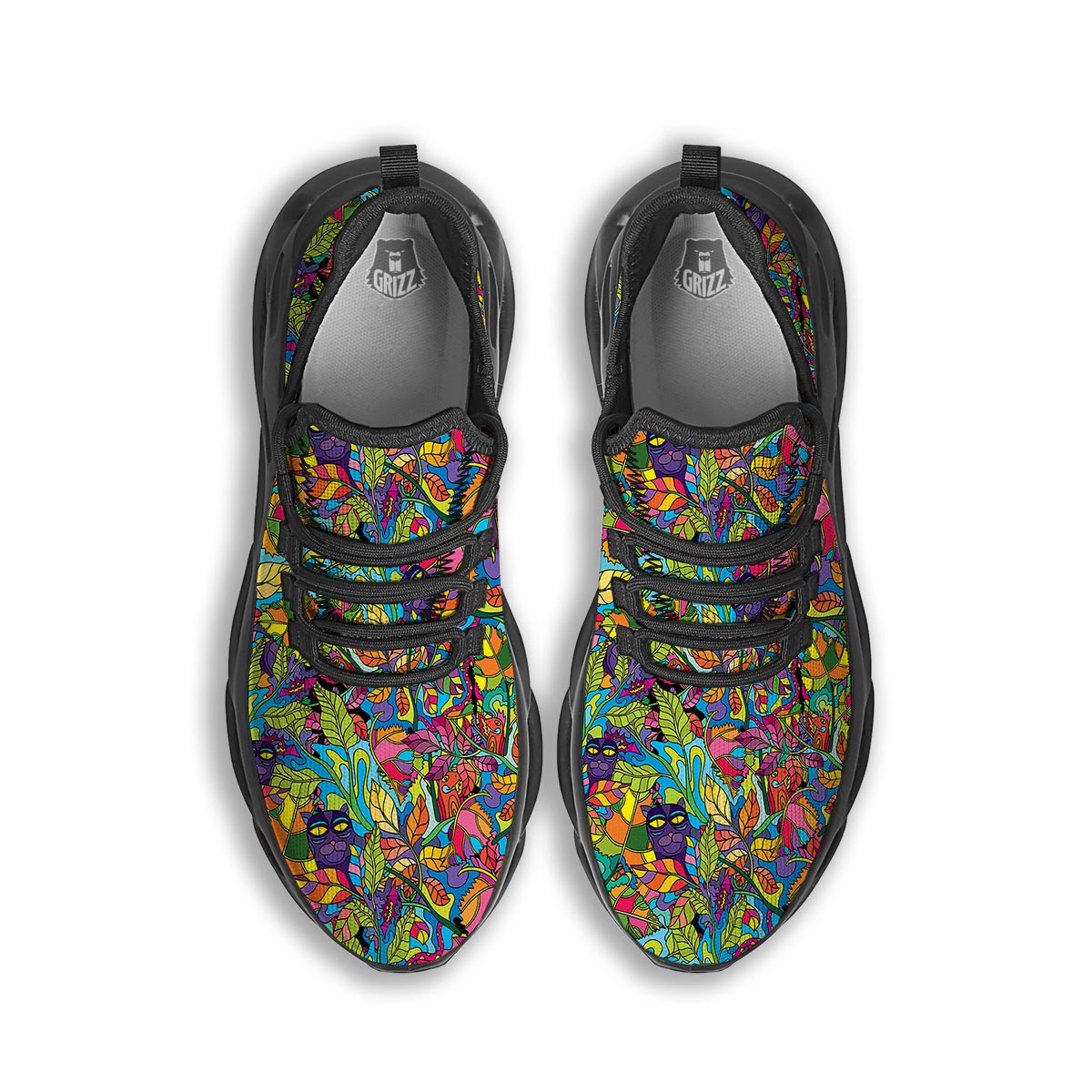 Psychedelic Jungle Forest Floral Black Running Shoes-grizzshop