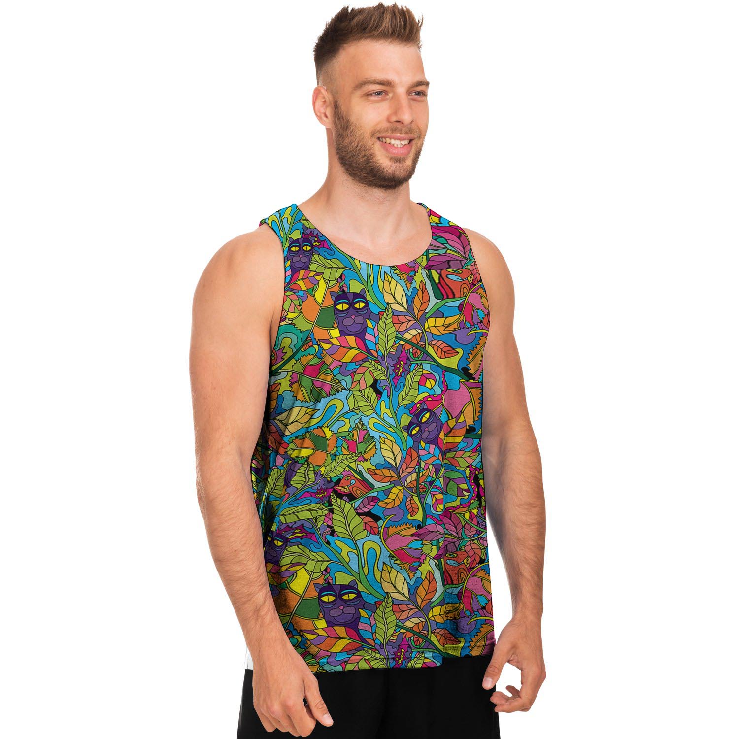 Psychedelic Jungle Forest Floral Men's Tank Tops-grizzshop