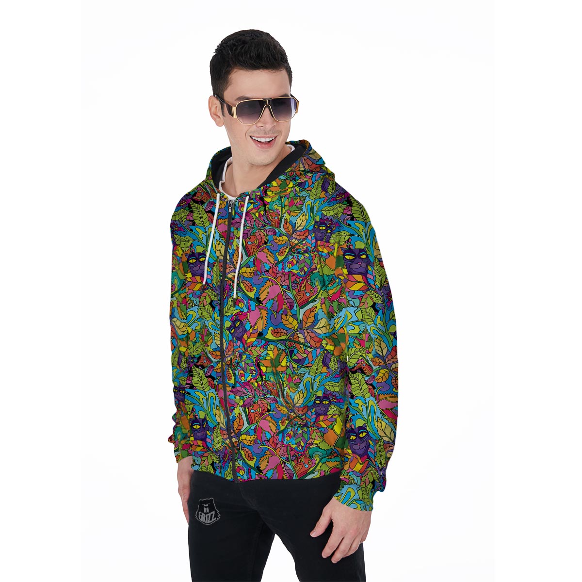 Psychedelic Jungle Forest Floral Men's Zip Up Hoodie-grizzshop