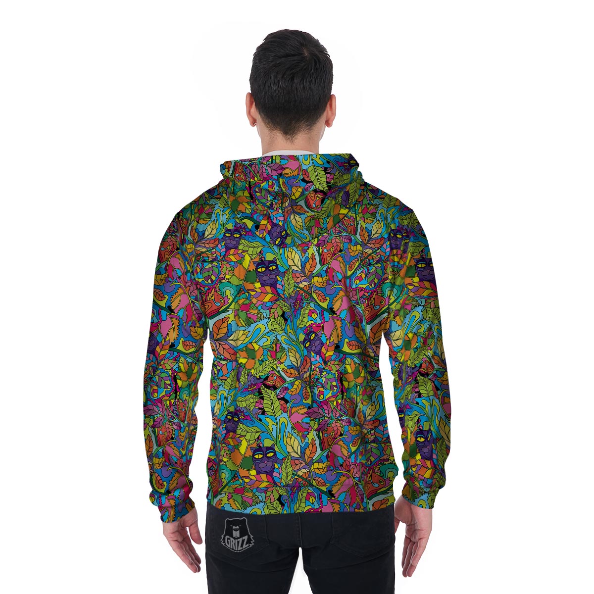 Psychedelic Jungle Forest Floral Men's Zip Up Hoodie-grizzshop