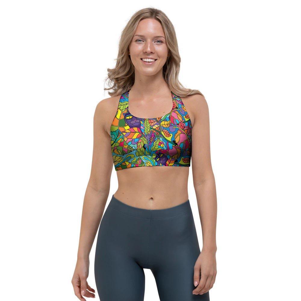 Psychedelic Jungle Forest Floral Sports Bra-grizzshop