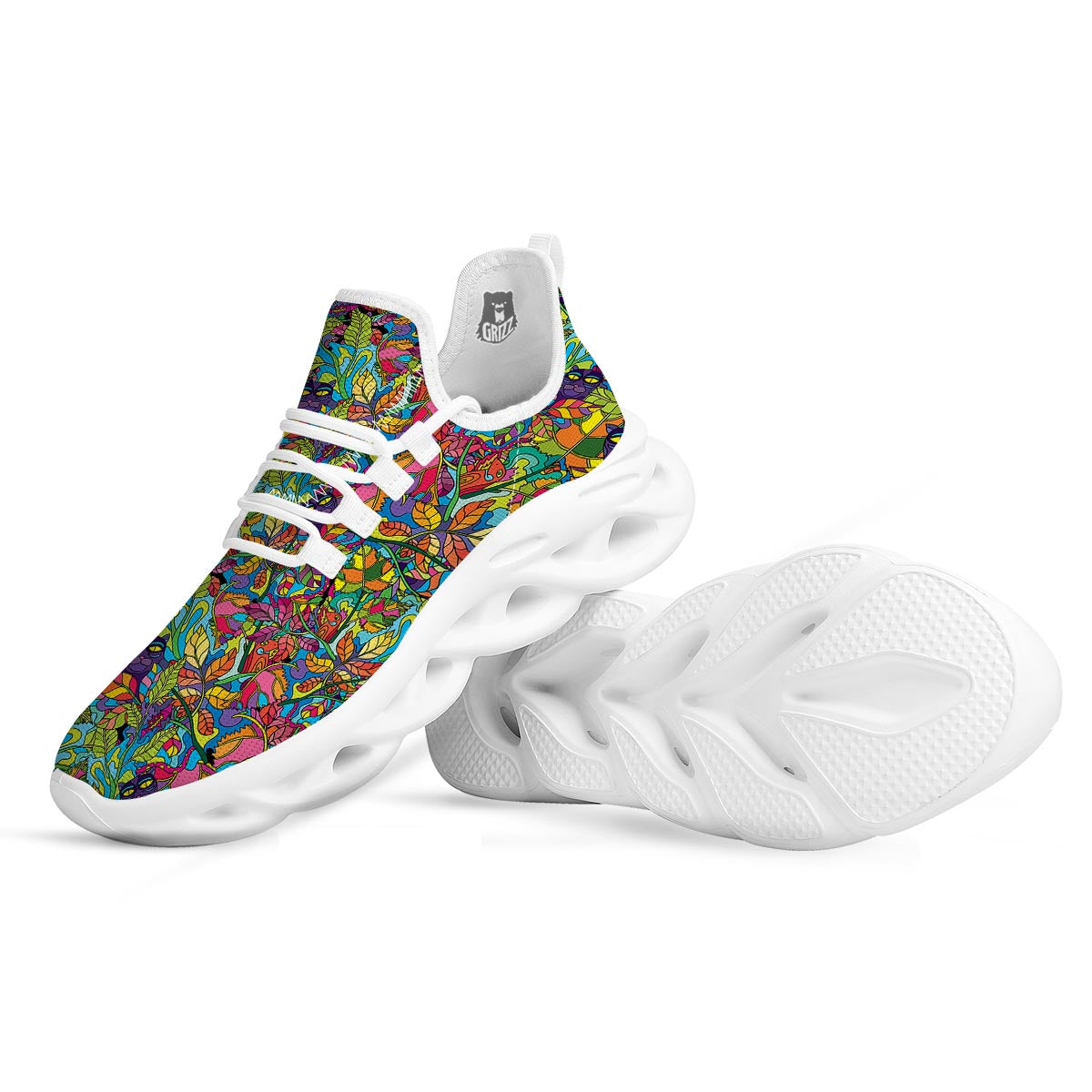 Psychedelic Jungle Forest Floral White Running Shoes-grizzshop
