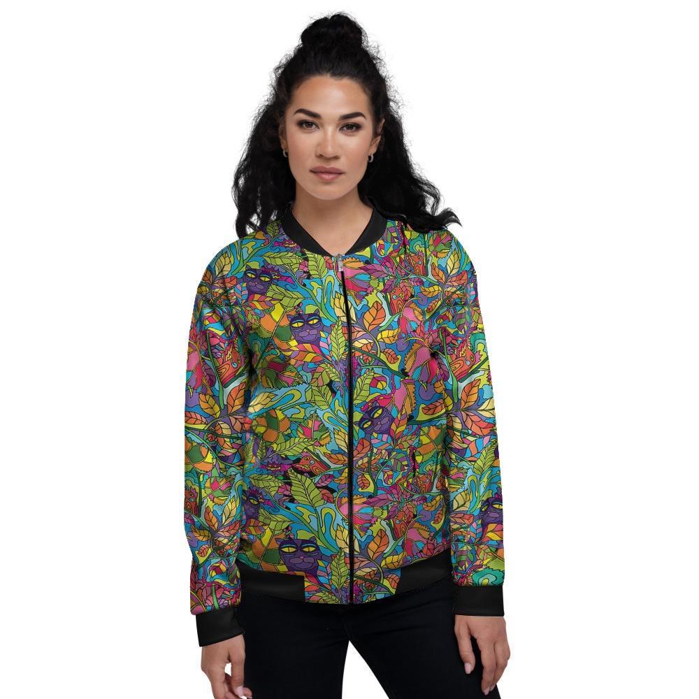 Psychedelic Jungle Forest Floral Women's Bomber Jacket-grizzshop
