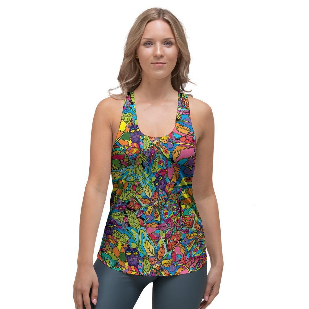 Psychedelic Jungle Forest Floral Women's Racerback Tank Top-grizzshop