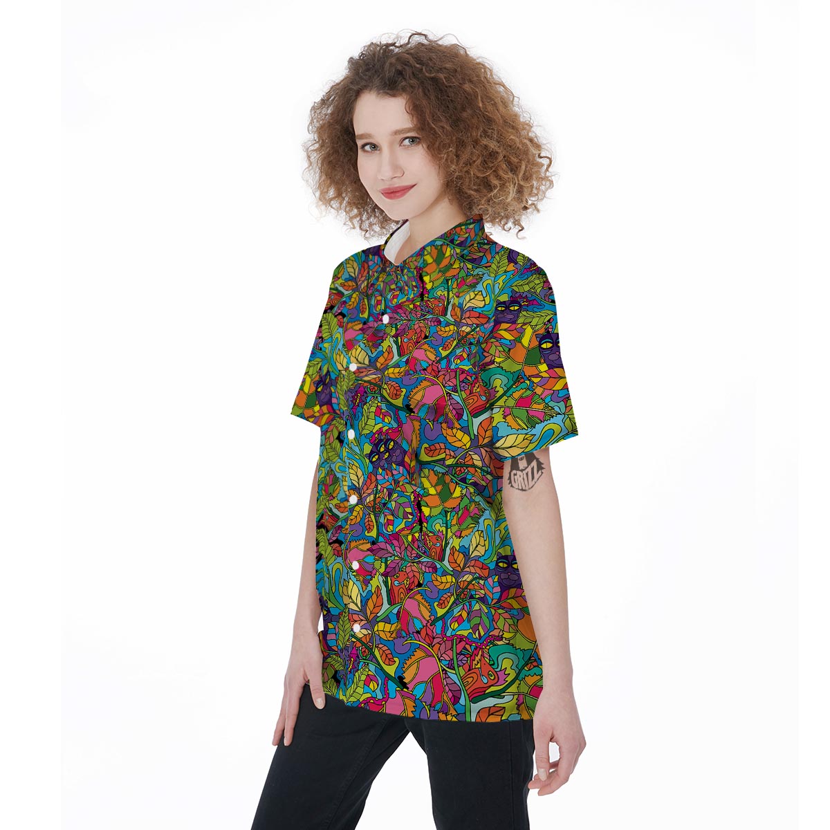 Psychedelic Jungle Forest Floral Women's Short Sleeve Shirts-grizzshop