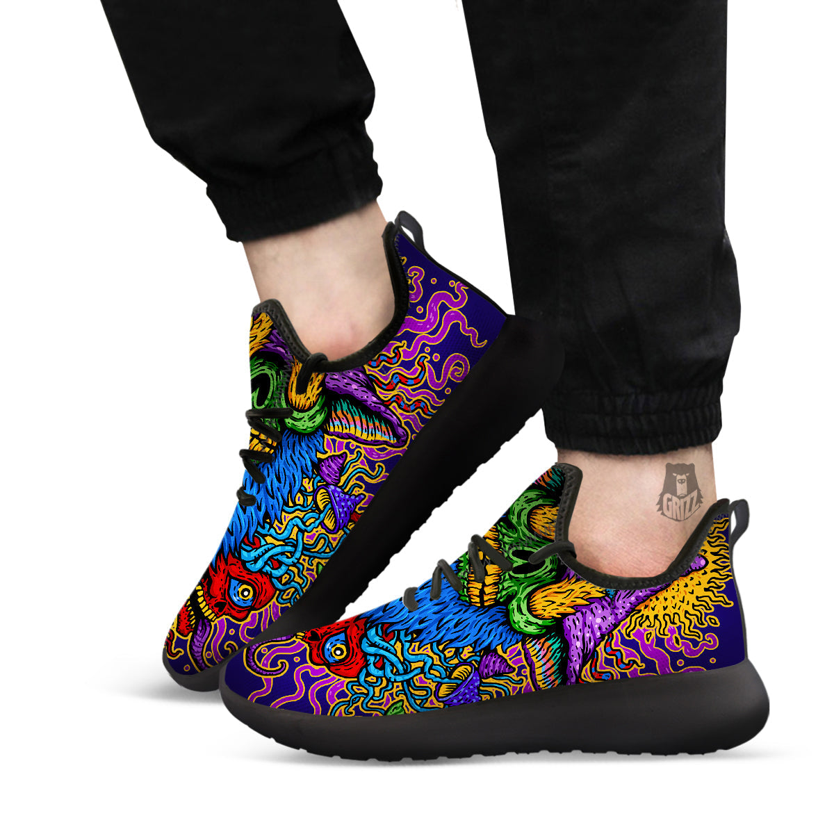 Psychedelic Magic Mushroom Print Black Athletic Shoes-grizzshop