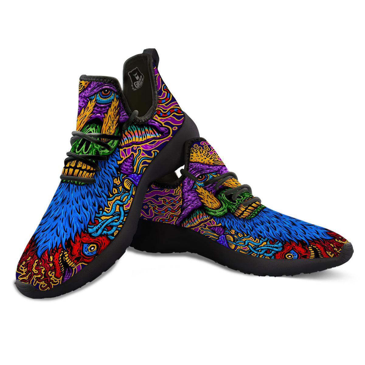 Psychedelic Magic Mushroom Print Black Athletic Shoes-grizzshop