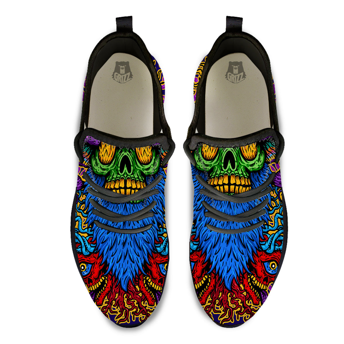 Psychedelic Magic Mushroom Print Black Athletic Shoes-grizzshop