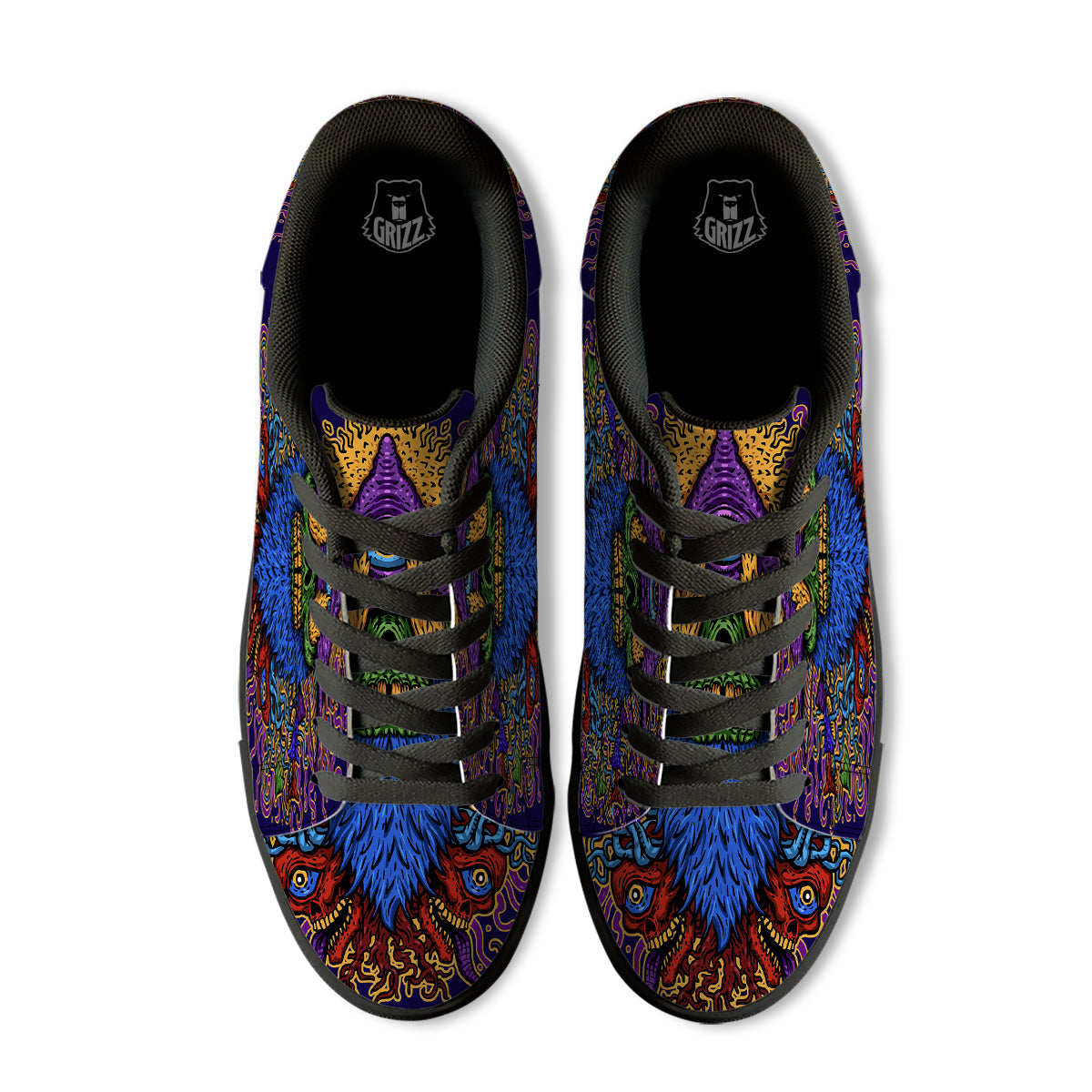 Psychedelic Magic Mushroom Print Black Low Top Sneakers-grizzshop