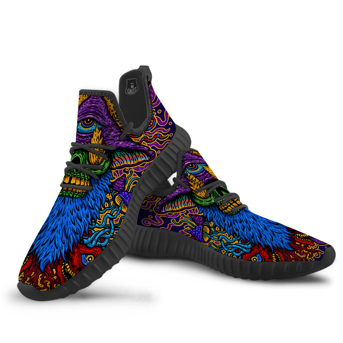 Psychedelic Magic Mushroom Print Black Walking Shoes-grizzshop