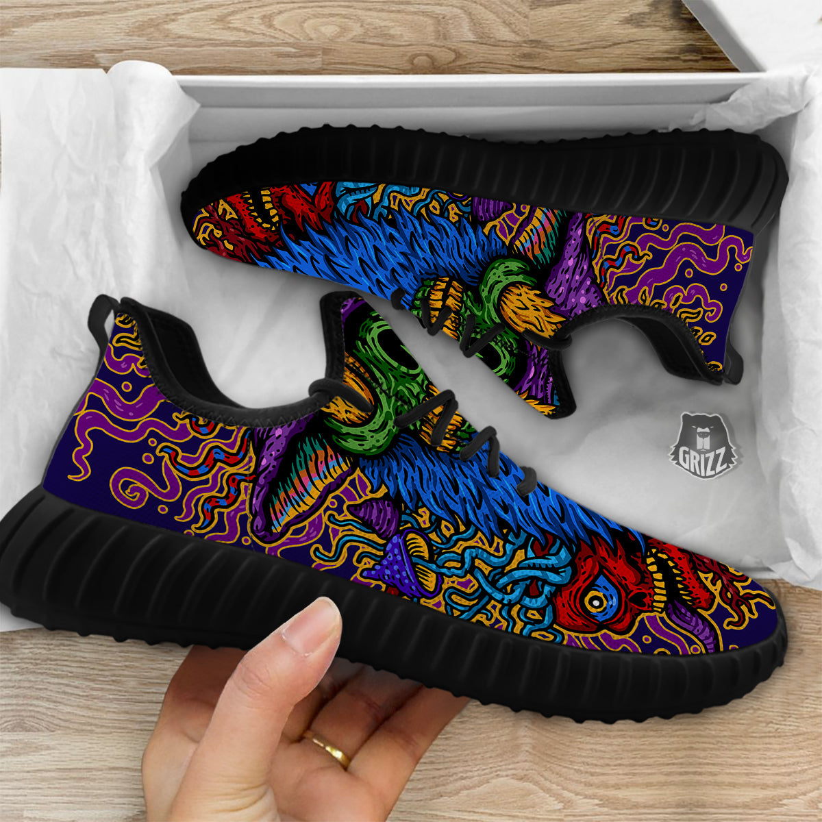 Psychedelic Magic Mushroom Print Black Walking Shoes-grizzshop
