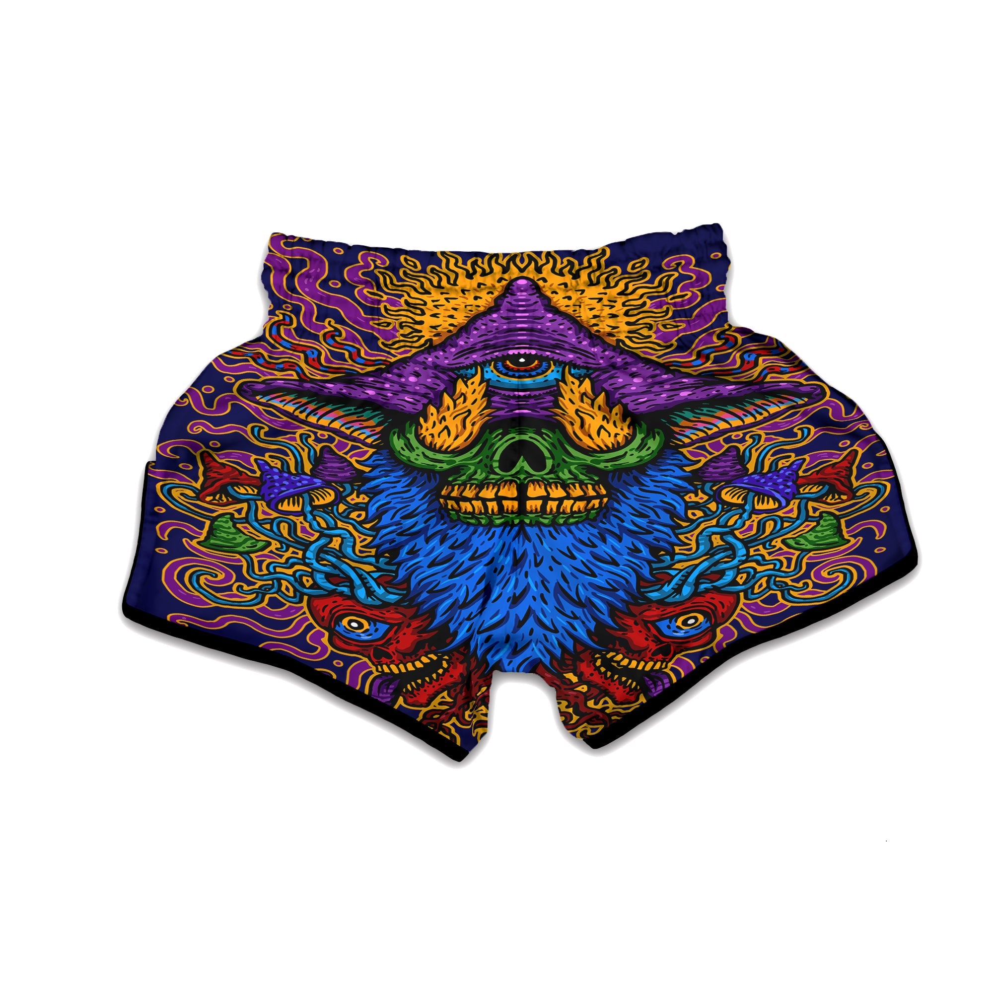 Psychedelic Magic Mushroom Print Muay Thai Boxing Shorts-grizzshop