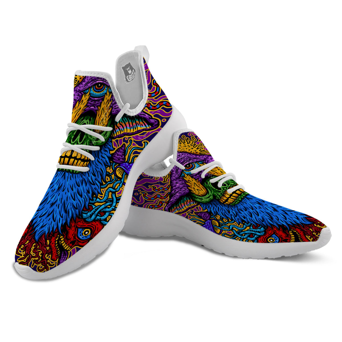 Psychedelic Magic Mushroom Print White Athletic Shoes-grizzshop