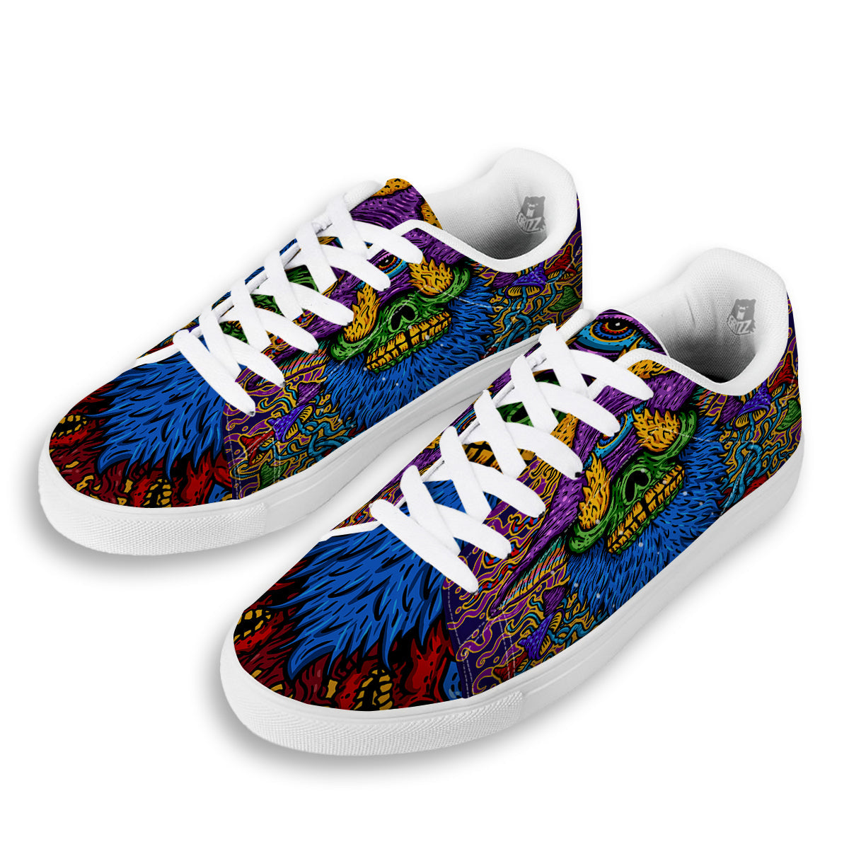 Psychedelic Magic Mushroom Print White Low Top Sneakers-grizzshop