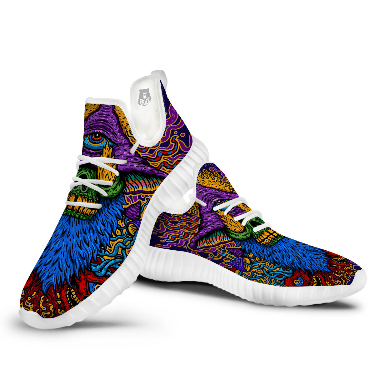 Psychedelic Magic Mushroom Print White Walking Shoes-grizzshop