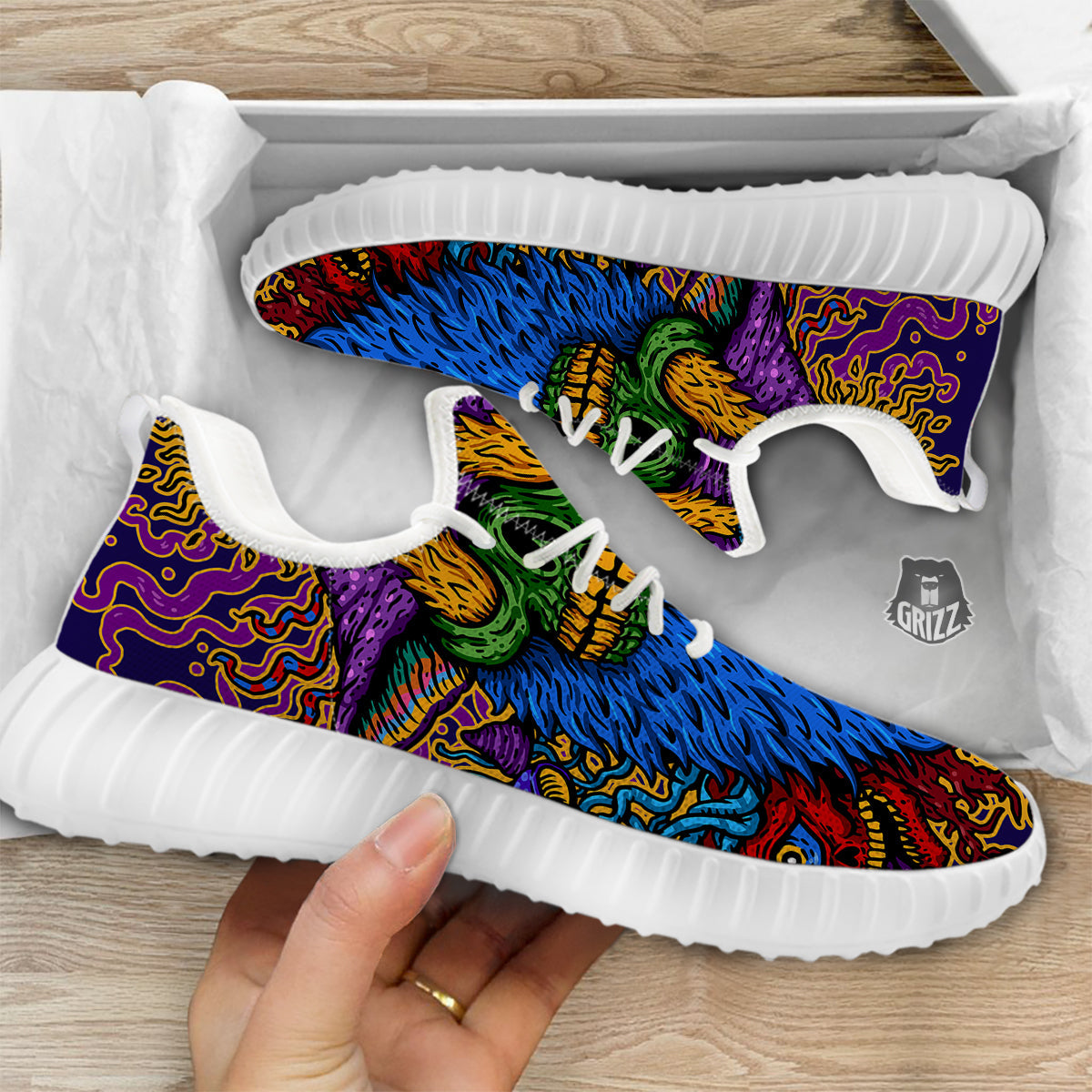 Psychedelic Magic Mushroom Print White Walking Shoes-grizzshop