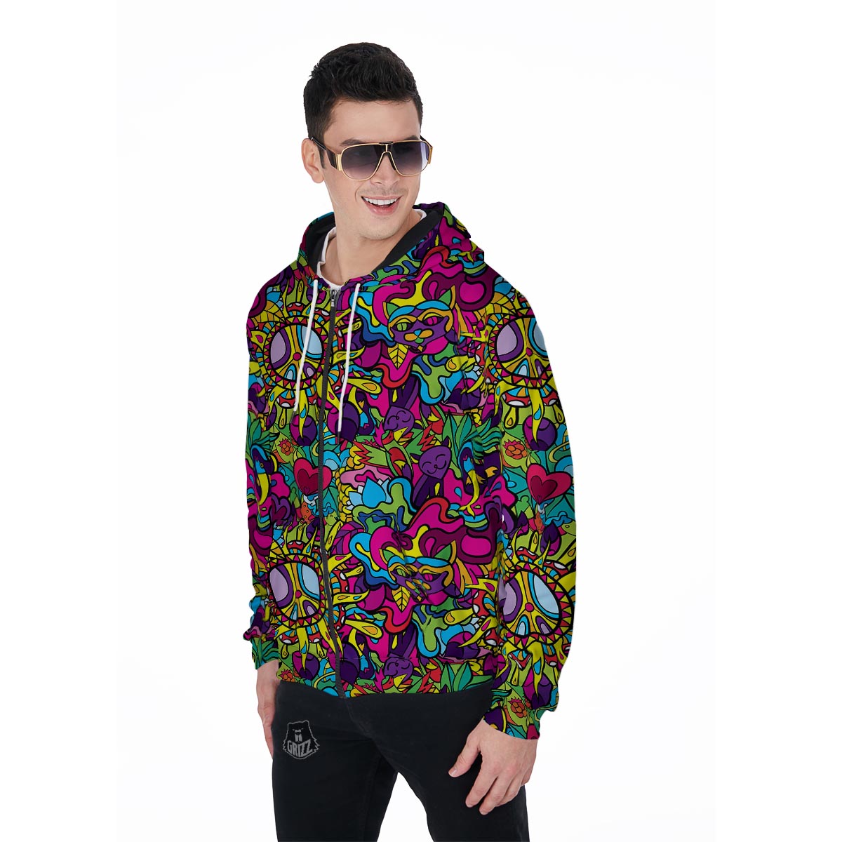 Psychedelic Men's Zip Up Hoodie-grizzshop
