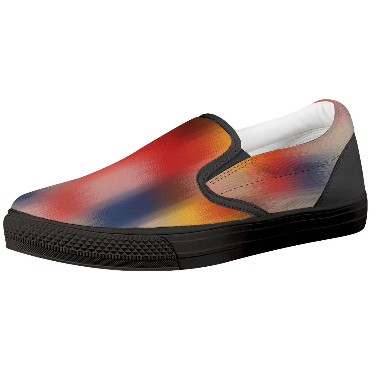 Psychedelic Multicolor Print Black Slip On Shoes-grizzshop